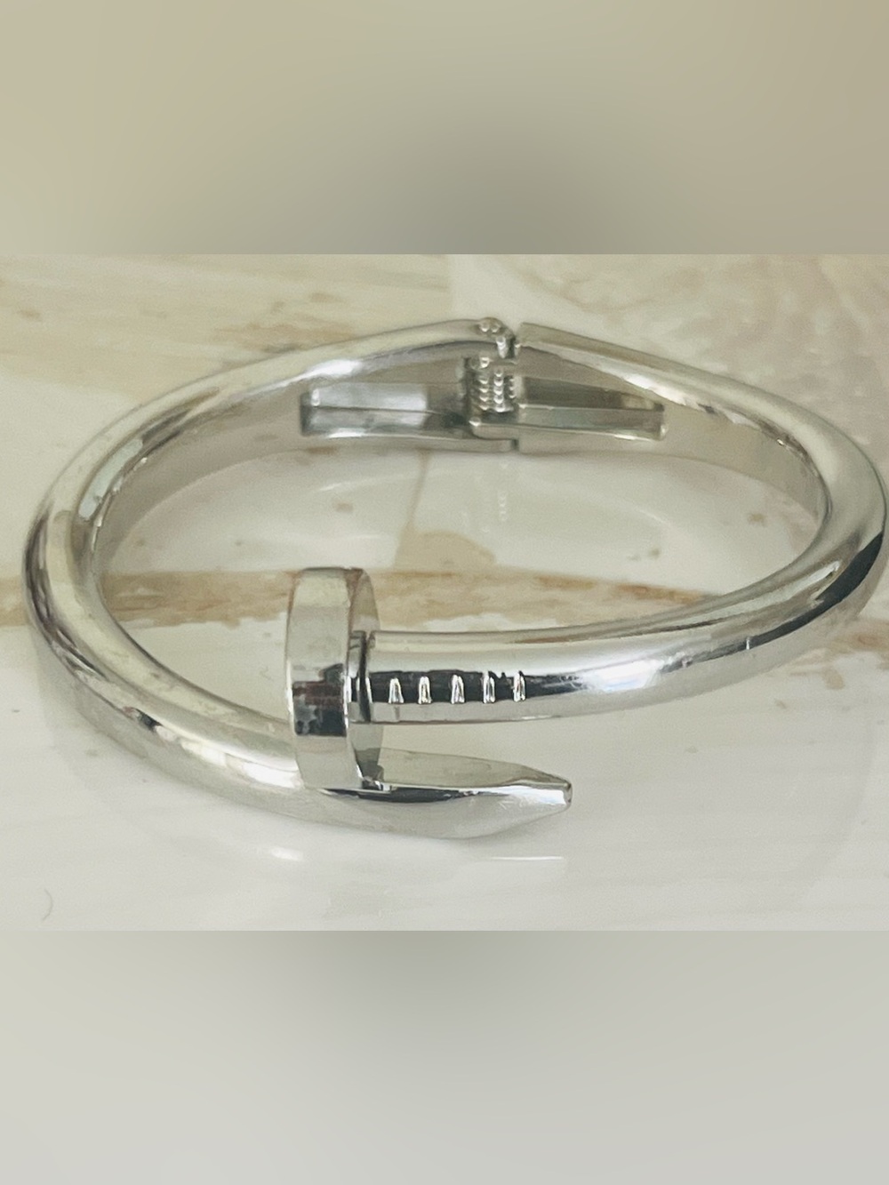 Nail Head Silver Hinged Cuff Bracelet